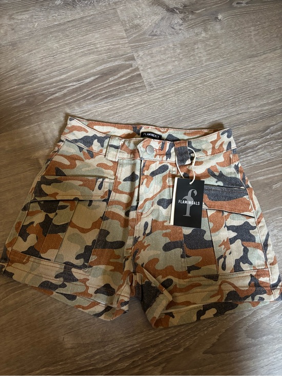 Flamingals Pants - Flamingals Women's Camo Cargo Shorts - Tan, Brown & Black